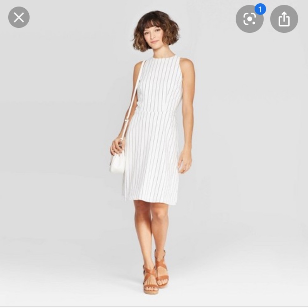 Striped Sleeveless Crew Neck Linen Dress
